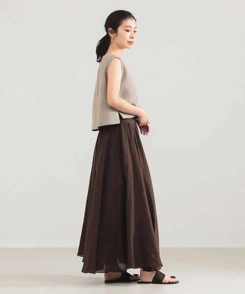 Demi-Luxe BEAMS（デミルクス ビームス）の「AK+1 / リネン マキシスカート（スカート・レディース・ダークブラウン・ONE SIZE）」の4枚目の写真