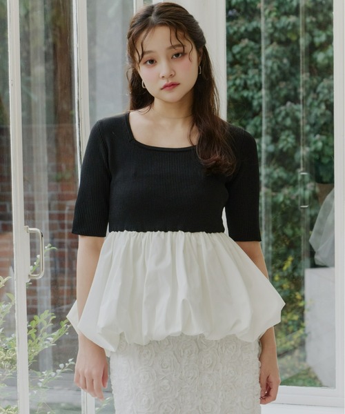 Olu.（オルドット）の「スクエアネックバルーントップス（Tシャツ/カットソー・レディース・ベージュ/ブラック×ホワイト/レモンイエロー・FREE）」の2枚目の写真