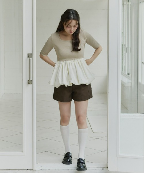 Olu.（オルドット）の「スクエアネックバルーントップス（Tシャツ/カットソー・レディース・ベージュ/ブラック×ホワイト/レモンイエロー・FREE）」の16枚目の写真