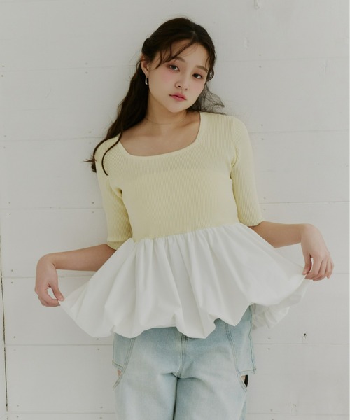 Olu.（オルドット）の「スクエアネックバルーントップス（Tシャツ/カットソー・レディース・ベージュ/ブラック×ホワイト/レモンイエロー・FREE）」の7枚目の写真