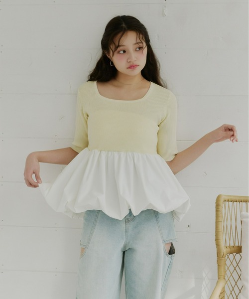 Olu.（オルドット）の「スクエアネックバルーントップス（Tシャツ/カットソー・レディース・ベージュ/ブラック×ホワイト/レモンイエロー・FREE）」の8枚目の写真