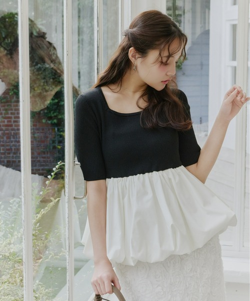 Olu.（オルドット）の「スクエアネックバルーントップス（Tシャツ/カットソー・レディース・ベージュ/ブラック×ホワイト/レモンイエロー・FREE）」の9枚目の写真