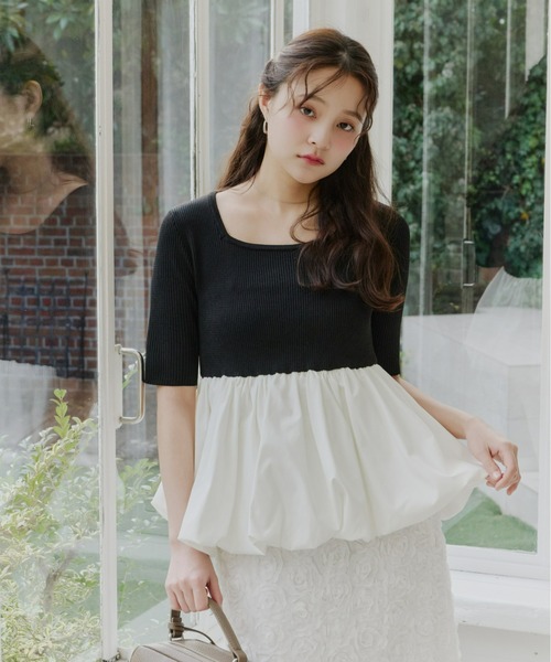 Olu.（オルドット）の「スクエアネックバルーントップス（Tシャツ/カットソー・レディース・ベージュ/ブラック×ホワイト/レモンイエロー・FREE）」の10枚目の写真