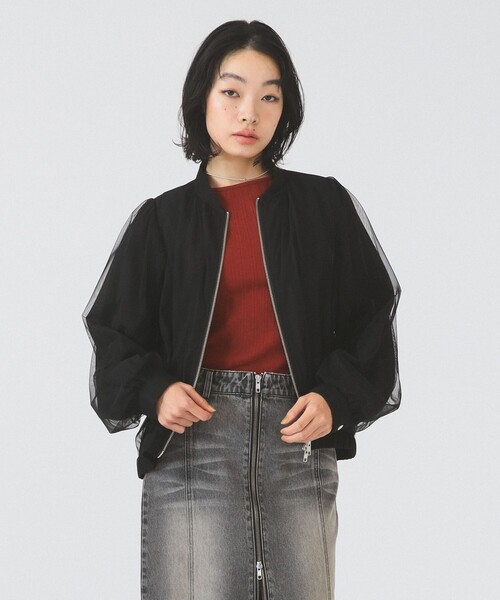 Ray BEAMS（レイビームス）の「チュール ギャザー シアー ブルゾン（ブルゾン・レディース・ブラック/オフホワイト・ONE SIZE）」の2枚目の写真