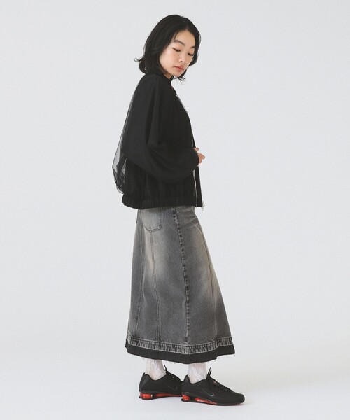 Ray BEAMS（レイビームス）の「チュール ギャザー シアー ブルゾン（ブルゾン・レディース・ブラック/オフホワイト・ONE SIZE）」の4枚目の写真