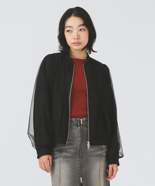 Ray BEAMS（レイビームス）の「チュール ギャザー シアー ブルゾン（ブルゾン・レディース・ブラック/オフホワイト・ONE SIZE）」の6枚目の写真