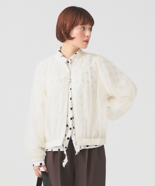 Ray BEAMS（レイビームス）の「チュール ギャザー シアー ブルゾン（ブルゾン・レディース・ブラック/オフホワイト・ONE SIZE）」の10枚目の写真