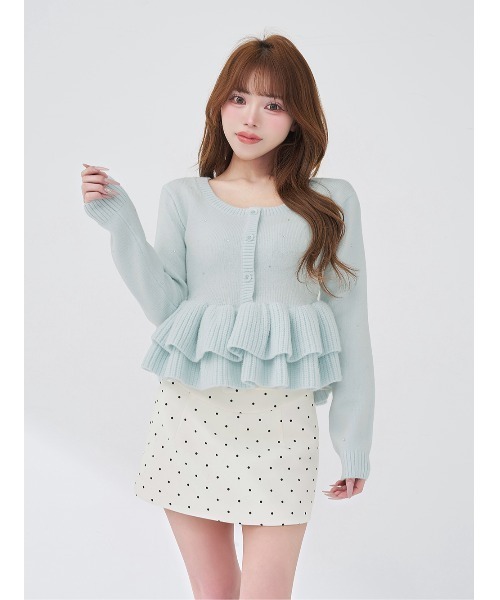 Darich（ダーリッチ）の「ペプラムビジューニットトップス（ニット/セーター・レディース・ピンク/ホワイト/ブラック/サックスブルー・FREE）」の3枚目の写真