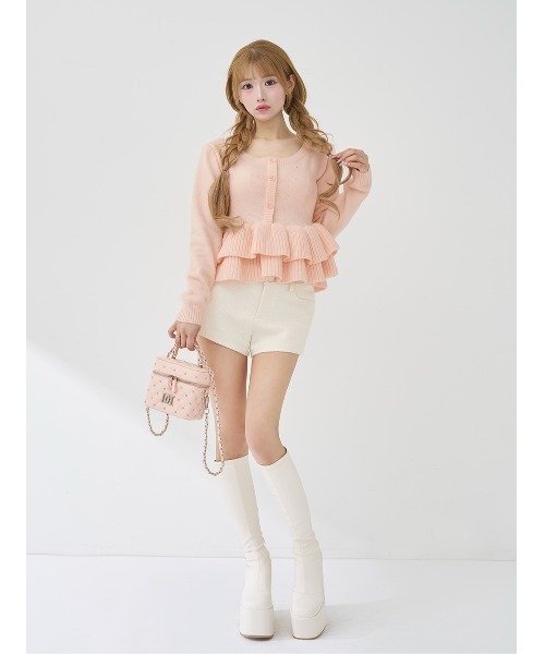 Darich（ダーリッチ）の「ペプラムビジューニットトップス（ニット/セーター・レディース・ピンク/ホワイト/ブラック/サックスブルー・FREE）」の14枚目の写真