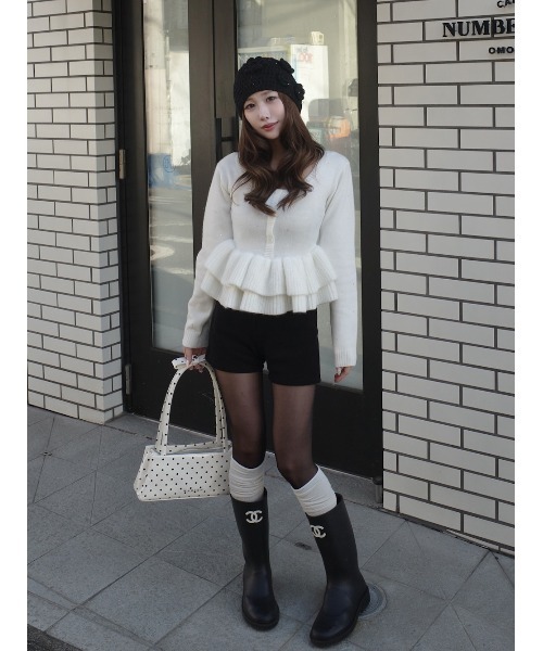 Darich（ダーリッチ）の「ペプラムビジューニットトップス（ニット/セーター・レディース・ピンク/ホワイト/ブラック/サックスブルー・FREE）」の7枚目の写真