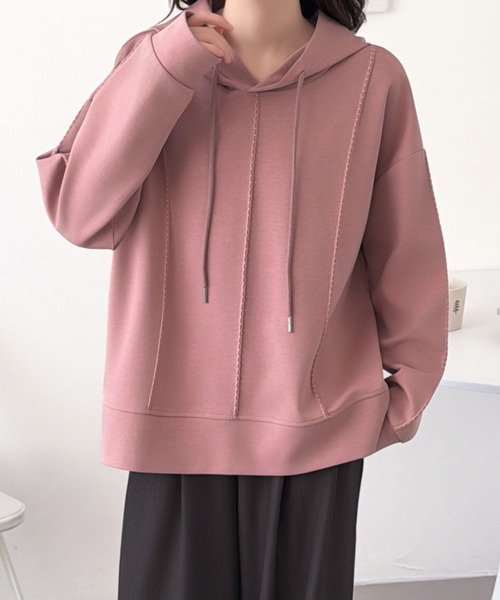 ABITOKYO(アビトーキョー)の「タックステッチスウェットパーカー(パーカー・レディース・ピンク/カーキ/ブラック・FREE)」の3枚目の写真