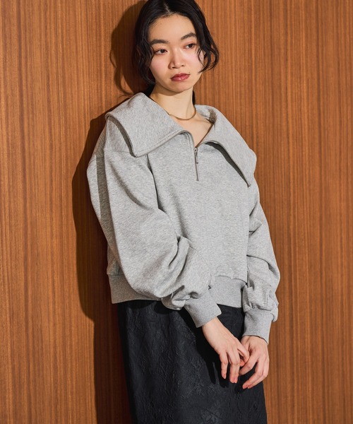 mysty woman（ミスティウーマン）の「ハーフZIP裏毛プルオーバーLS 659241（スウェット・レディース・グレー/ネイビー・FREE）」の16枚目の写真