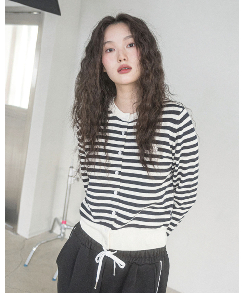 ROSE STRIPE CARDIGAN(IVORY)