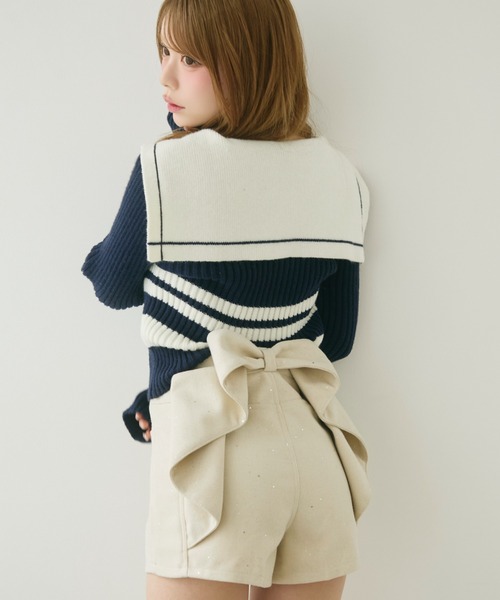 TITTY&CO.（ティティーアンドコー）の「バックリボンラメショートパンツ（その他パンツ・レディース・ブラック/オフホワイト・MEDIUM/SMALL）」の10枚目の写真