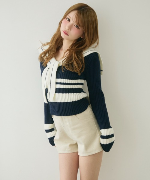 TITTY&CO.（ティティーアンドコー）の「バックリボンラメショートパンツ（その他パンツ・レディース・ブラック/オフホワイト・MEDIUM/SMALL）」の3枚目の写真