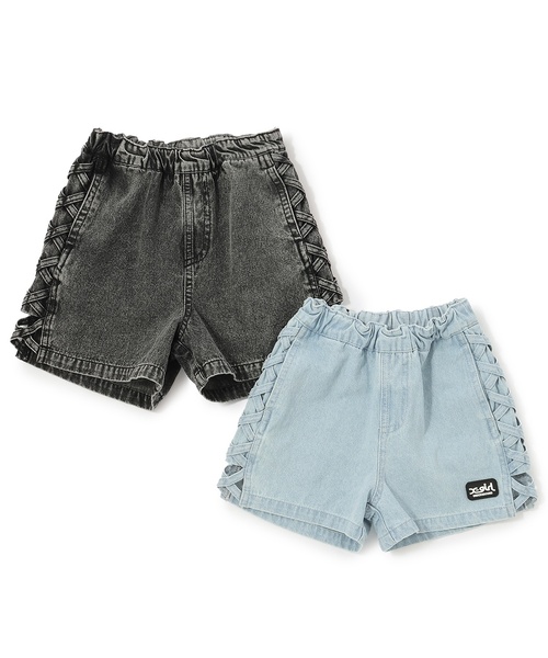 X-girl Stages（エックスガールステージス）の「サイドレースアップ デニムショートパンツ（その他パンツ・キッズ・ライトブルー/ブラック・120cm/100cm/110cm/140cm/130cm）」の6枚目の写真