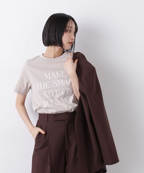 NANO universe（ナノユニバース）の「接触冷感&紫外線防止機能 ロゴプリントTシャツ（Tシャツ/カットソー・レディース・ホワイト/グレー系その他4/ベージュ/チャコール/ブラウン・FREE）」の3枚目の写真