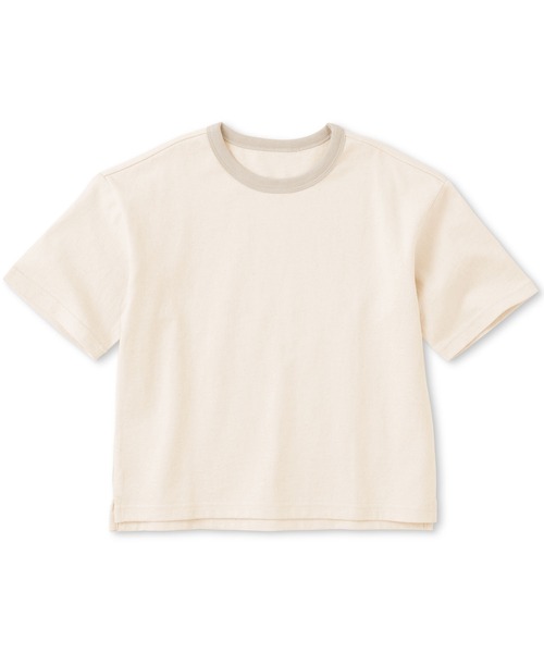 無印良品（ムジルシリョウヒン）の「キッズ 太番手クルーネック五分袖Ｔシャツ（Tシャツ/カットソー・キッズ・キナリ/カーキ系/ブラウン/レッド系/ライトオレンジ系/ライトオレンジ系1/ライトグリーン系/ネイビー系/チャコールグレー・110/120/130/140/150）」の2枚目の写真