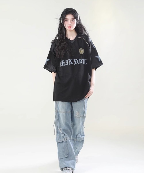 Ritzy（リッツィー）の「メッシュ オーバーサイズ T シャツ（Tシャツ/カットソー・レディース・ブラック/ホワイト・M/L）」の2枚目の写真
