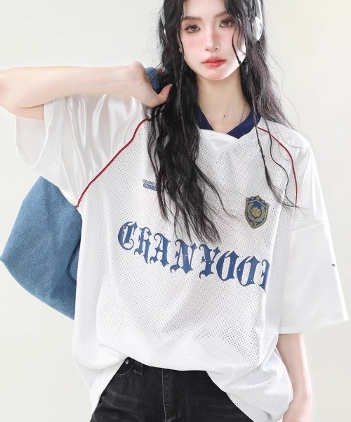 Ritzy（リッツィー）の「メッシュ オーバーサイズ T シャツ（Tシャツ/カットソー・レディース・ブラック/ホワイト・M/L）」の4枚目の写真