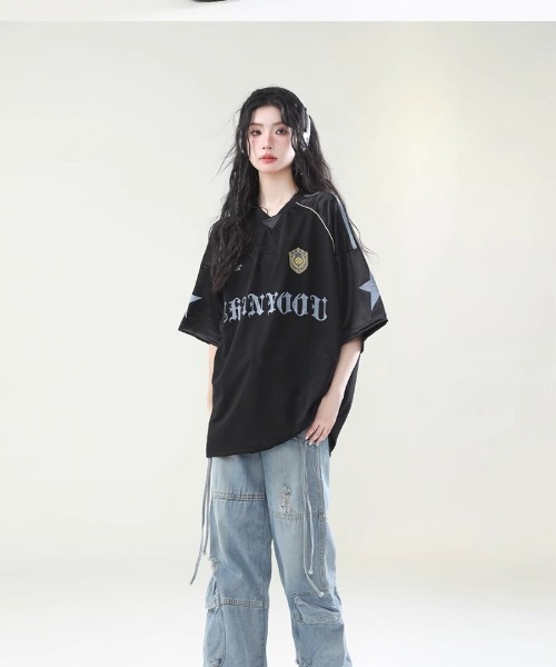 Ritzy（リッツィー）の「メッシュ オーバーサイズ T シャツ（Tシャツ/カットソー・レディース・ブラック/ホワイト・M/L）」の8枚目の写真