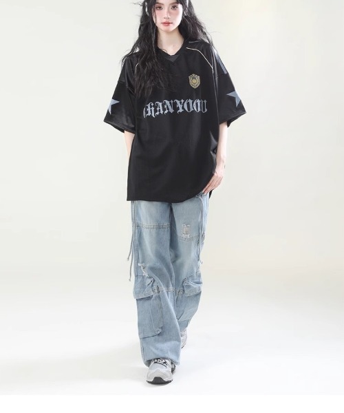 Ritzy（リッツィー）の「メッシュ オーバーサイズ T シャツ（Tシャツ/カットソー・レディース・ブラック/ホワイト・M/L）」の9枚目の写真