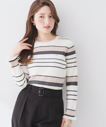 index | ランダムボーダーケーブルニット【洗濯機OK/坑ピル】(ニット/セーター)