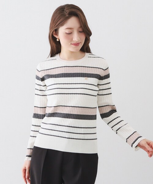 index（インデックス）の「ランダムボーダーケーブルニット【洗濯機OK/坑ピル】（ニット/セーター・レディース・ホワイト系5/ライトイエロー系3/ネイビー系2・38/40/36/42）」の11枚目の写真