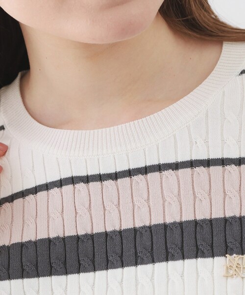 index（インデックス）の「ランダムボーダーケーブルニット【洗濯機OK/坑ピル】（ニット/セーター・レディース・ホワイト系5/ライトイエロー系3/ネイビー系2・38/40/36/42）」の8枚目の写真