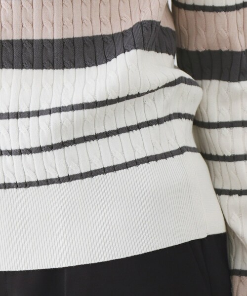 index（インデックス）の「ランダムボーダーケーブルニット【洗濯機OK/坑ピル】（ニット/セーター・レディース・ホワイト系5/ライトイエロー系3/ネイビー系2・38/40/36/42）」の5枚目の写真