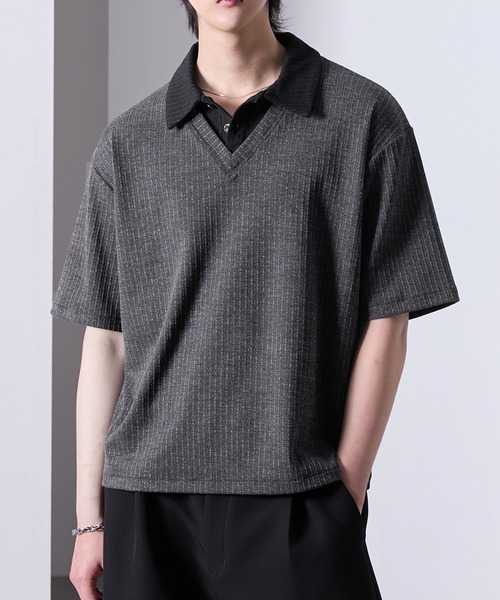 CLEL】Vintage Design 3D Jacquard Short Sleeve Knit Polo