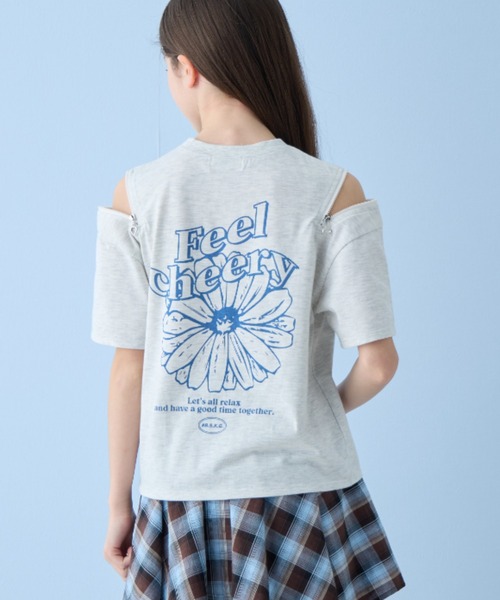 セール】肩ZIP付フラワーバックプリント半袖Tシャツ（Tシャツ
