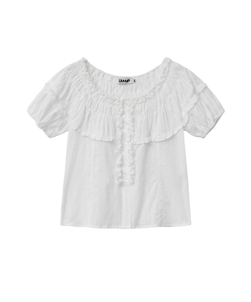 UUUUP（ユープ）の「フリルストライプブラウス - ホワイト（シャツ/ブラウス・レディース・その他・MEDIUM/SMALL）」の2枚目の写真