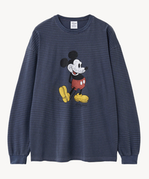 ピグメントウォッシングストライプ_ミッキー_ロングスリーブTシャツ(BLUE)