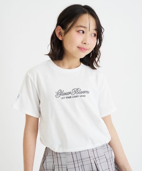 PINK-latte(ピンクラテ)の「裾ドロストりぼんタック半袖Tシャツ(Tシャツ/カットソー・キッズ・サックスブルー/ラベンダー/チャコール/オフホワイト・160cm/150cm/120cm/140cm/130cm)」の1枚目の写真