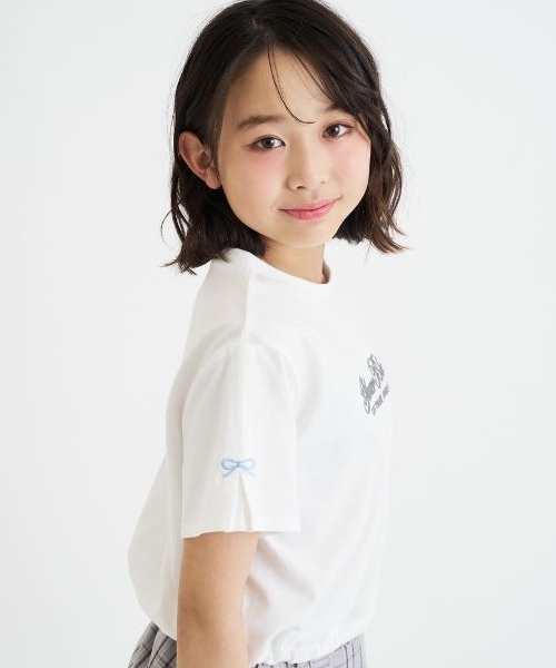 PINK-latte(ピンクラテ)の「裾ドロストりぼんタック半袖Tシャツ(Tシャツ/カットソー・キッズ・サックスブルー/ラベンダー/チャコール/オフホワイト・160cm/150cm/120cm/140cm/130cm)」の18枚目の写真