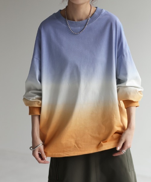 HUG.U(ハグユー)の「グラデーションロンT(Tシャツ/カットソー・レディース・グレー/グリーン×オレンジ/ブルー・L/M)」の5枚目の写真