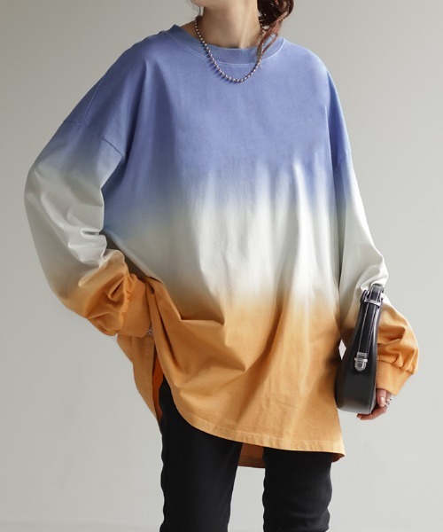 HUG.U(ハグユー)の「グラデーションロンT(Tシャツ/カットソー・レディース・グレー/グリーン×オレンジ/ブルー・L/M)」の6枚目の写真