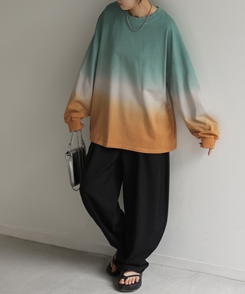 HUG.U(ハグユー)の「グラデーションロンT(Tシャツ/カットソー・レディース・グレー/グリーン×オレンジ/ブルー・L/M)」の14枚目の写真