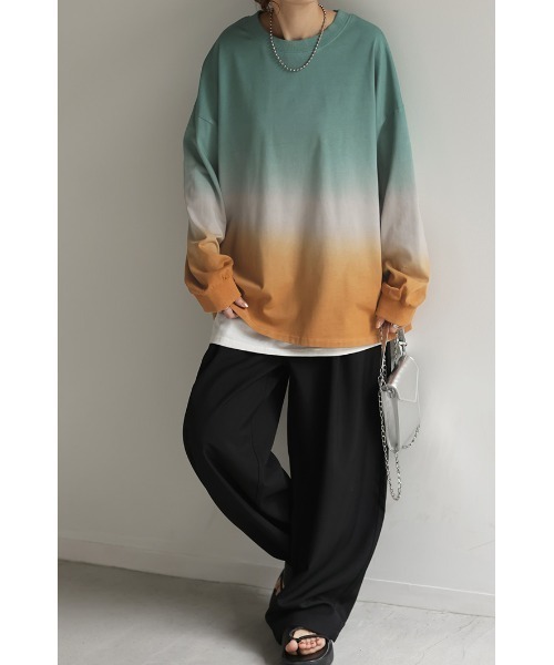 HUG.U(ハグユー)の「グラデーションロンT(Tシャツ/カットソー・レディース・グレー/グリーン×オレンジ/ブルー・L/M)」の15枚目の写真