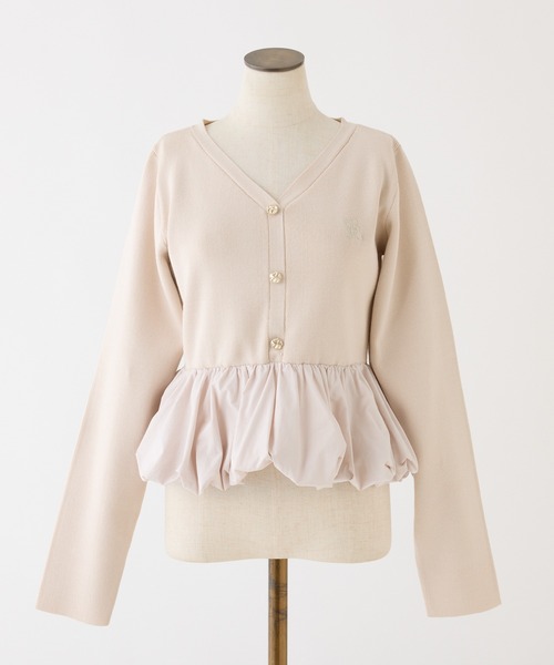 one after another NICE CLAUP（ワンアフターアナザーナイスクラップ）の「ロゴ刺繍バルーンカーディガン（ニット/セーター・レディース・ピンク/グレー/ブラック・FREE）」の6枚目の写真