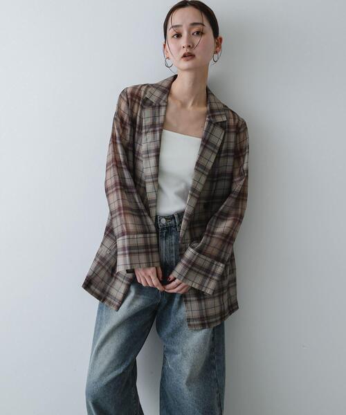 SENSE OF PLACE by URBAN RESEARCH（センスオブプレイスバイアーバンリサーチ）の「シアーテーラードジャケット（その他アウター・レディース・ライトブルー/ベージュ系その他/ブラウン・ONE）」の3枚目の写真