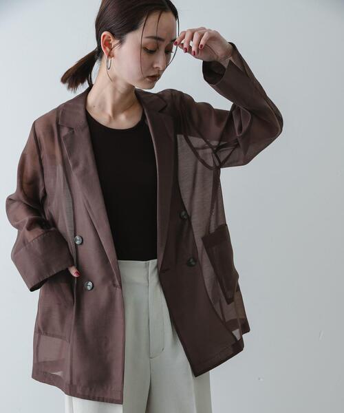 SENSE OF PLACE by URBAN RESEARCH（センスオブプレイスバイアーバンリサーチ）の「シアーテーラードジャケット（その他アウター・レディース・ライトブルー/ベージュ系その他/ブラウン・ONE）」の2枚目の写真