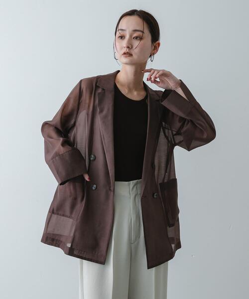 SENSE OF PLACE by URBAN RESEARCH（センスオブプレイスバイアーバンリサーチ）の「シアーテーラードジャケット（その他アウター・レディース・ライトブルー/ベージュ系その他/ブラウン・ONE）」の14枚目の写真