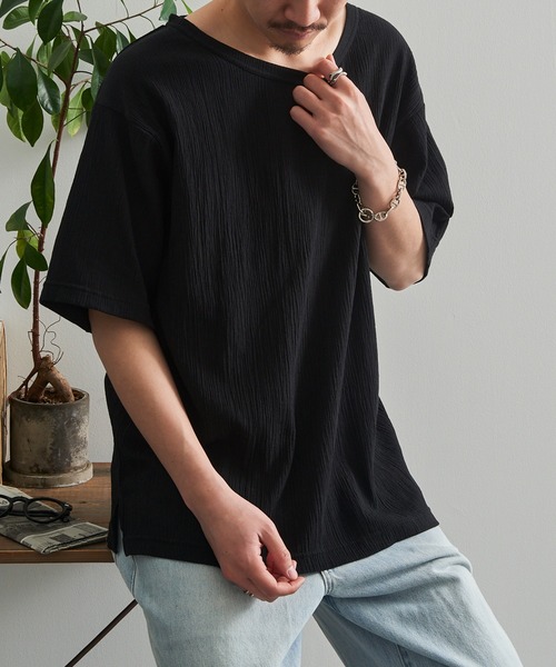 LIFEMAX(ライフマックス)の「【LIFEMAX】楊柳Tシャツ 半袖無地 シボ感 凹凸生地 涼しい 通気性 清涼感 サラサラ 軽量 夏素材 シンプル インナー MS1175(Tシャツ/カットソー・メンズ・ネイビー/ブラック・M/L/XL)」の2枚目の写真