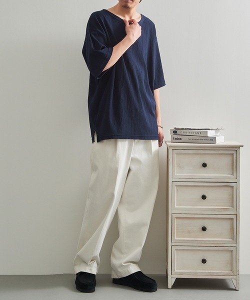 LIFEMAX(ライフマックス)の「【LIFEMAX】楊柳Tシャツ 半袖無地 シボ感 凹凸生地 涼しい 通気性 清涼感 サラサラ 軽量 夏素材 シンプル インナー MS1175(Tシャツ/カットソー・メンズ・ネイビー/ブラック・M/L/XL)」の7枚目の写真