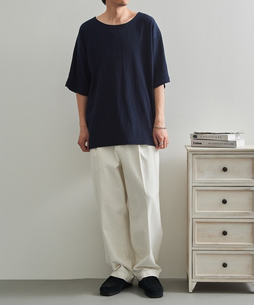 LIFEMAX(ライフマックス)の「【LIFEMAX】楊柳Tシャツ 半袖無地 シボ感 凹凸生地 涼しい 通気性 清涼感 サラサラ 軽量 夏素材 シンプル インナー MS1175(Tシャツ/カットソー・メンズ・ネイビー/ブラック・M/L/XL)」の8枚目の写真