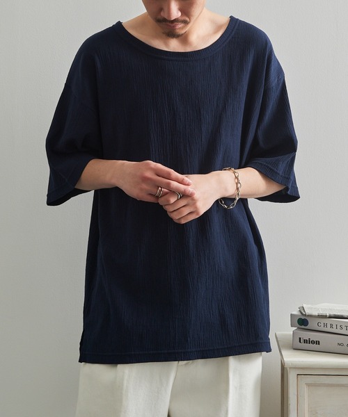 LIFEMAX(ライフマックス)の「【LIFEMAX】楊柳Tシャツ 半袖無地 シボ感 凹凸生地 涼しい 通気性 清涼感 サラサラ 軽量 夏素材 シンプル インナー MS1175(Tシャツ/カットソー・メンズ・ネイビー/ブラック・M/L/XL)」の3枚目の写真