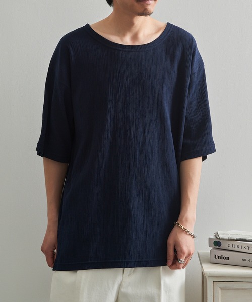 LIFEMAX(ライフマックス)の「【LIFEMAX】楊柳Tシャツ 半袖無地 シボ感 凹凸生地 涼しい 通気性 清涼感 サラサラ 軽量 夏素材 シンプル インナー MS1175(Tシャツ/カットソー・メンズ・ネイビー/ブラック・M/L/XL)」の4枚目の写真