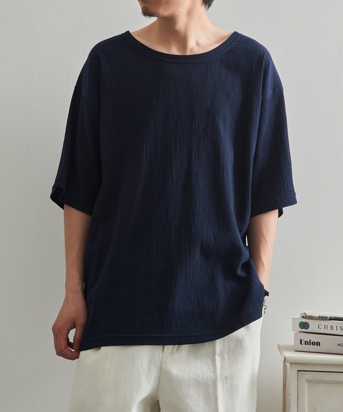 LIFEMAX(ライフマックス)の「【LIFEMAX】楊柳Tシャツ 半袖無地 シボ感 凹凸生地 涼しい 通気性 清涼感 サラサラ 軽量 夏素材 シンプル インナー MS1175(Tシャツ/カットソー・メンズ・ネイビー/ブラック・M/L/XL)」の5枚目の写真